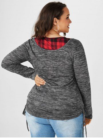 Plus Size Heathered Cinched T-shirt and Crisscross Plaid Crop Top
