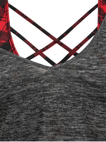 Plus Size Heathered Cinched T-shirt and Crisscross Plaid Crop Top