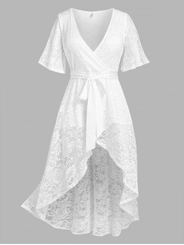 Plus Size Lace High Low Longline Surplice Top