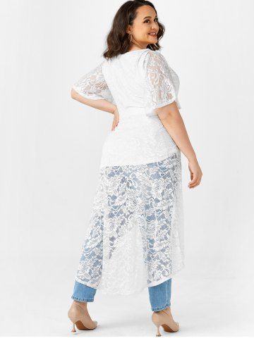 Plus Size Lace High Low Longline Surplice Top
