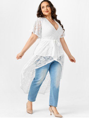 Rosegal Women's Plus Size Lace High Low Longline Blouse 