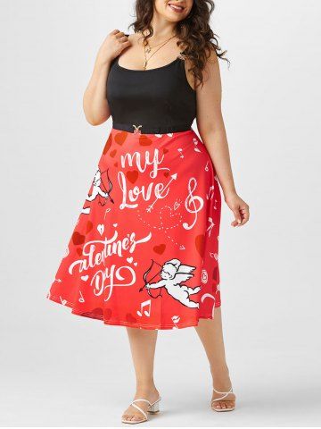 Plus Size Valentine Heart Angel Graphic Midi Backless Dress - MULTI - 3X