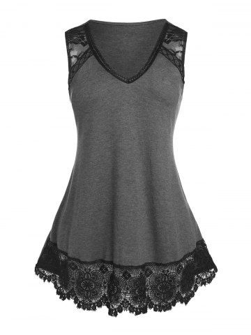 Plus Size Guipure Lace Insert Tank Top - GRAY - L