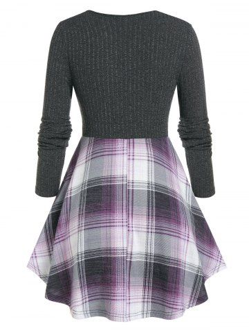 Plus Size Plaid Double Fabric Knit Skirted Tee