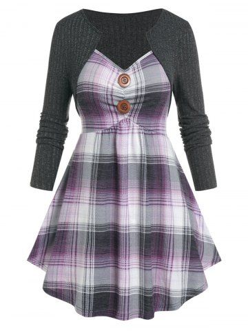 Plus Size Plaid Double Fabric Knit Skirted Tee