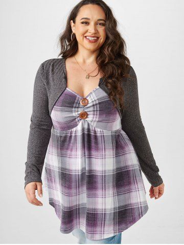 Plus Size Plaid Double Fabric Knit Skirted Tee