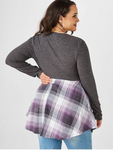Plus Size Plaid Double Fabric Knit Skirted Tee