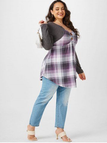 Plus Size Plaid Double Fabric Knit Skirted Tee