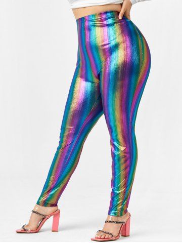 Plus Size High Rise Sparkle Metallic Party Pants - MULTI - 1X