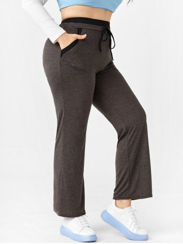Plus Size & Curve High Double Waist Pull On Pants - GRAY - L
