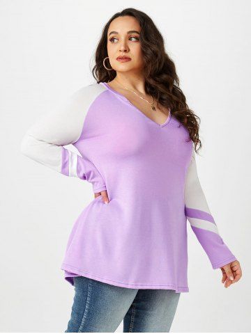 Plus Size Plunge Raglan Sleeve Two Tone T-shirt