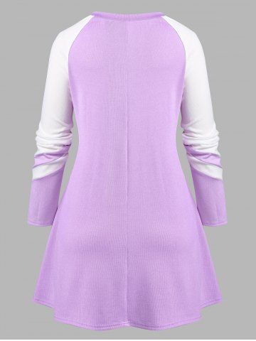 Plus Size Plunge Raglan Sleeve Two Tone T-shirt