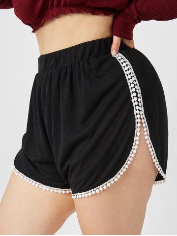 Plus Size & Curve Pompom Side Slit Shorts - BLACK - L