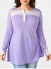 Plus Size Half Button Lace Panel Henley T-shirt -  