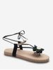 Lace Up Floral Beads Flat Thong Sandals -  