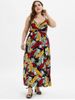 Bohemian Plunge Leaves Print Maxi Dress -  