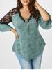 Plus Size Space Dye Sheer Lace Flare Sleeve Tunic Top -  