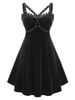 Plus Size Lace Grommet Velour Flare Retro Gothic Dress -  