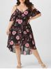 Plus Size & Curve Cold Shoulder Floral Print High Low Midi Dress -  