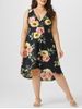 Plus Size Cottagecore Floral Print High Low Plunge Midi Dress -  