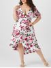 Plus Size Floral Print Ruffle High Low Dress -  