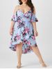 Plus Size & Curve Floral Print Cold Shoulder High Low Midi Dress -  