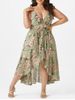 Plus Size Floral Flounce High Low Belted Cami Dress -  