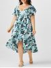 Plus Size & Curve  Sweetheart Neck Floral Print High Low Midi Dress -  
