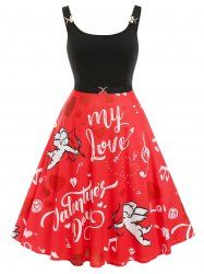 Plus Size Valentine Heart Angel Graphic Midi Backless Vintage Dress -  