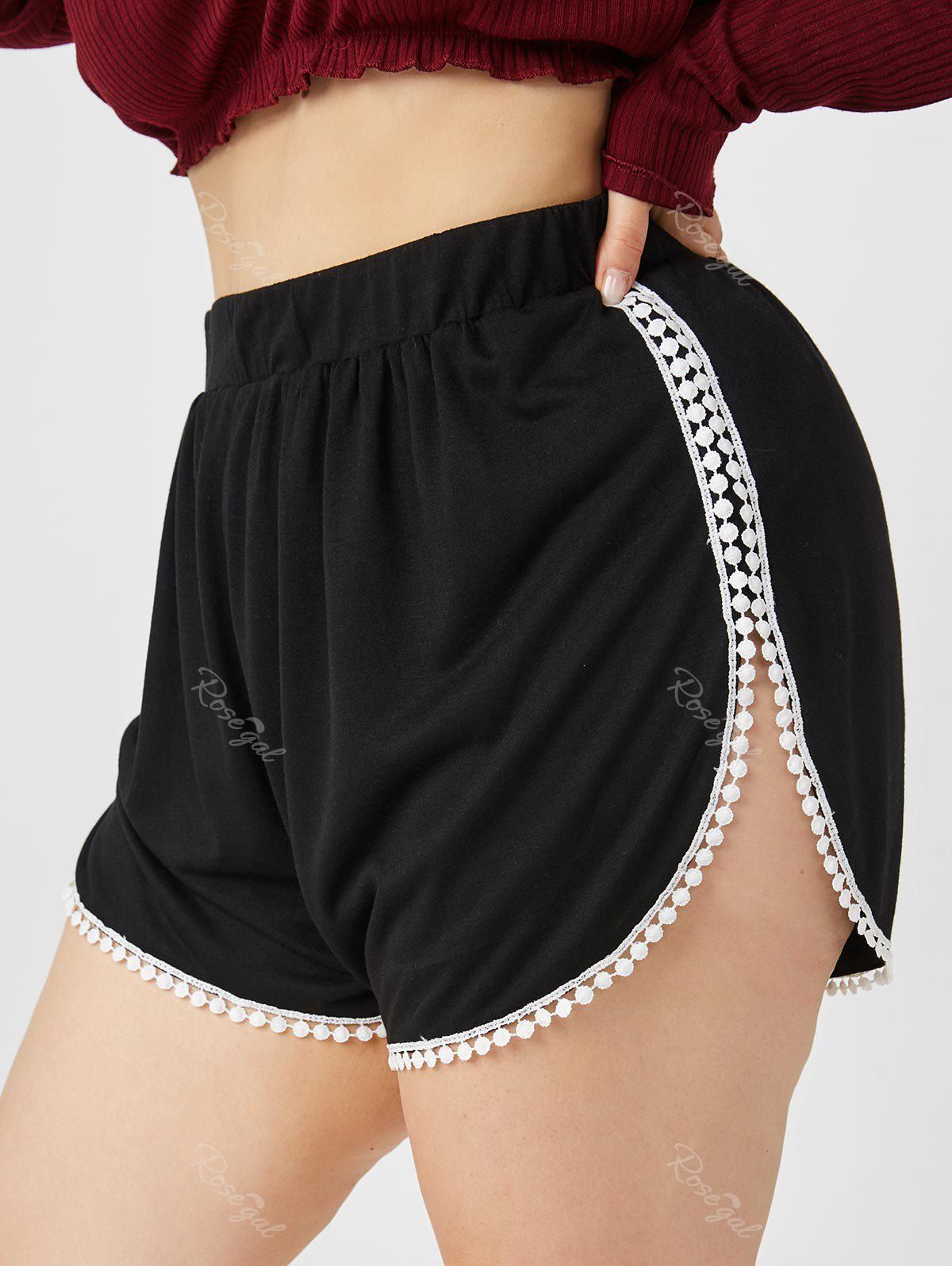 Fancy Plus Size & Curve Pompom Side Slit Shorts  