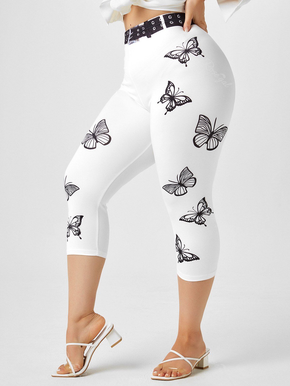 New Plus Size High Waist Butterfly Print Capri Leggings  