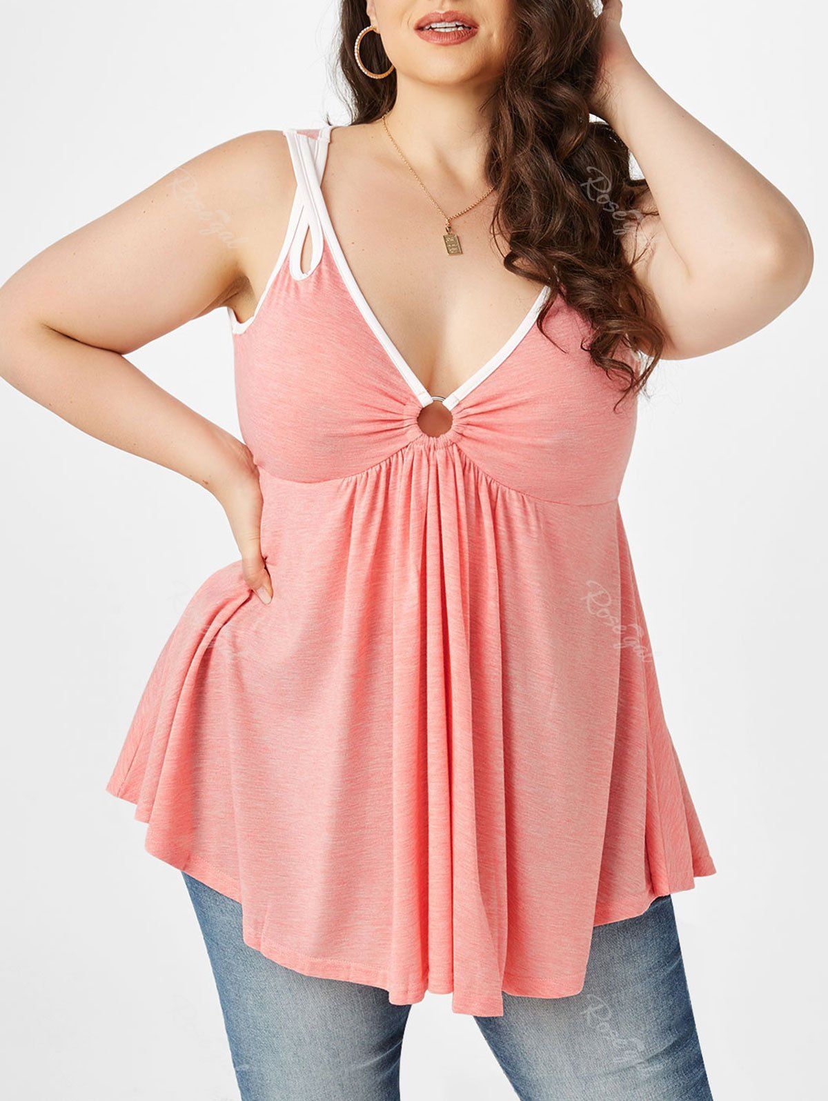 Affordable Plus Size Criss Cross Strap Flare Tank Top  