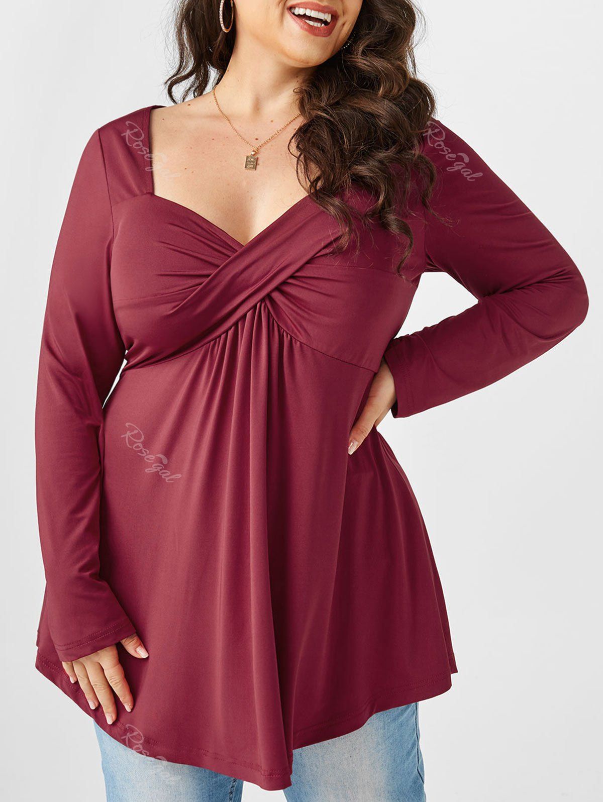 Shop Plus Size Crossover Sweetheart Neck T-shirt  