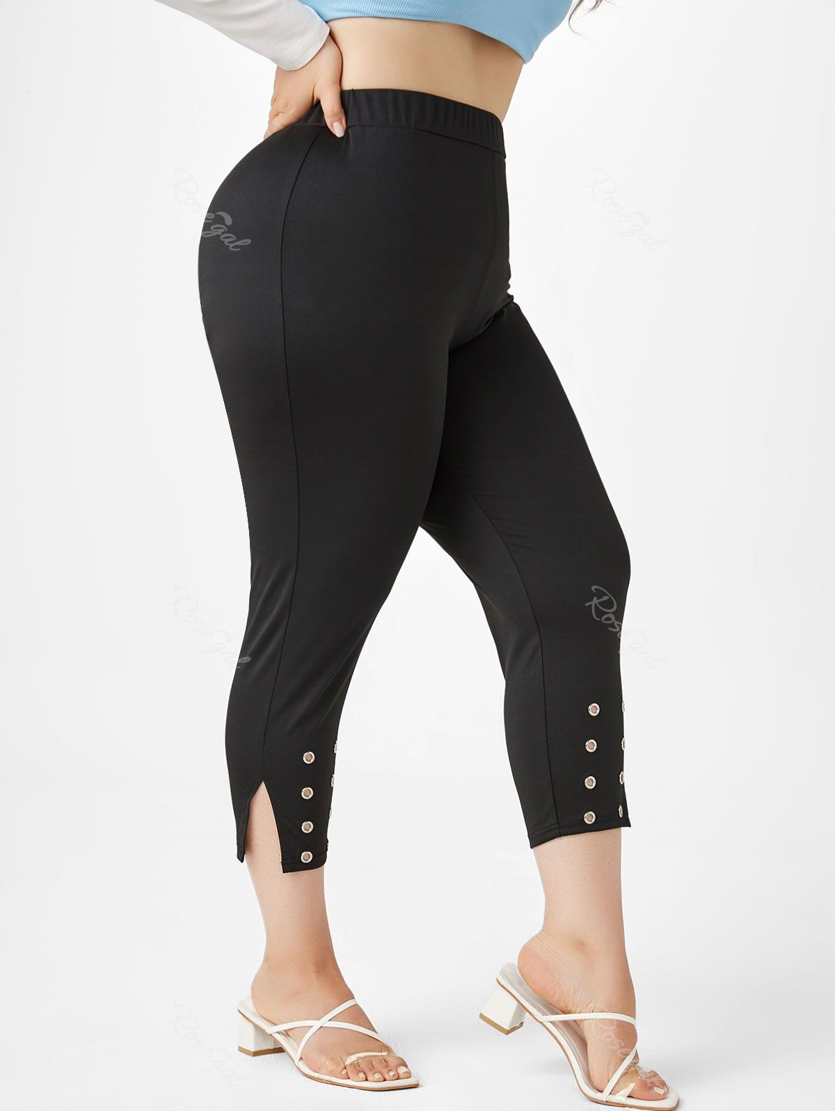 Store Plus Size & Curve Grommets High Rise Side Slit Ninth Pants  