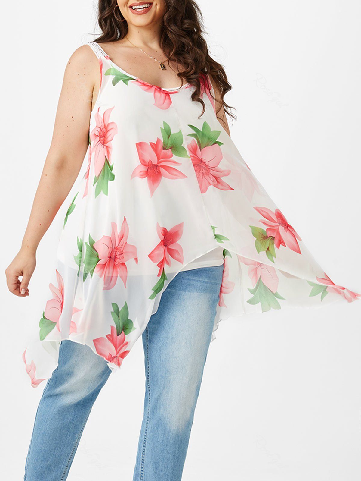 Shop Plus Size Camisole and Floral Handkerchief Tank Top  