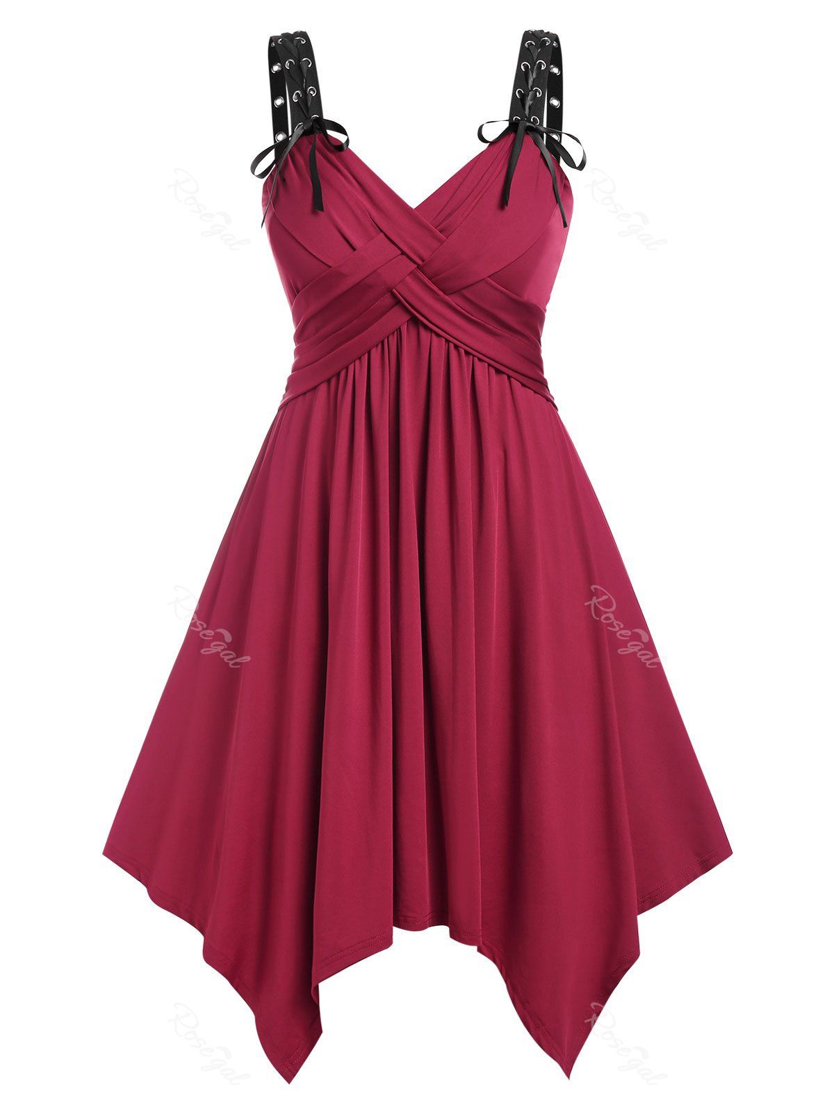 Store Plus Size Lace Up Handkerchief Cross Sleeveless Dress  