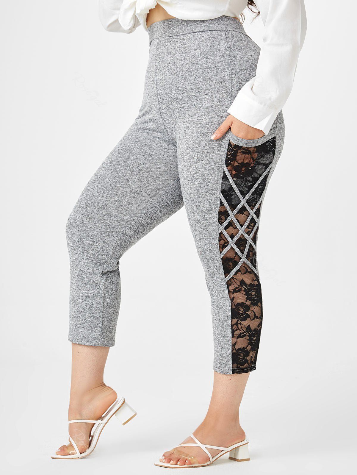 Outfit Plus Size & Curve High Rise Lace Panel Crisscross Ninth Leggings  