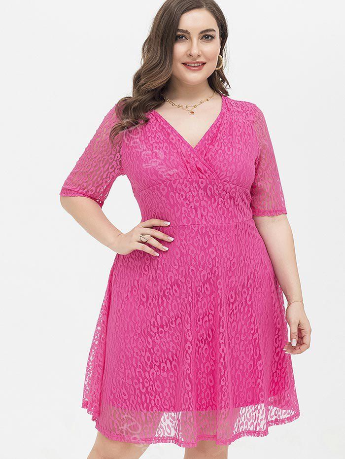 Buy Plus Size Lace Knee Length Surplice Dress  