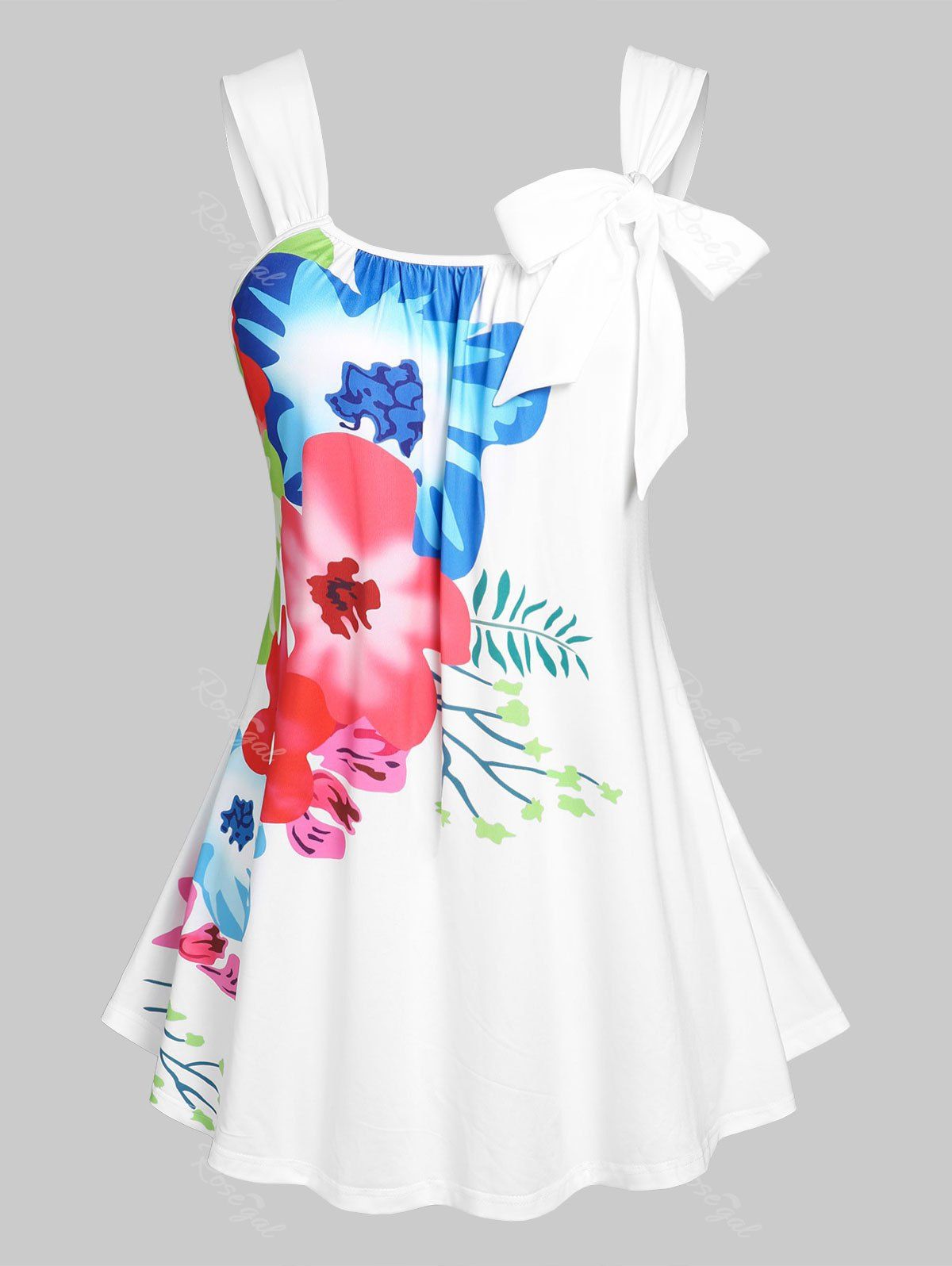 Outfit Plus Size & Curve Bowknot Floral Print Flowy Tank Top  