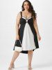 Plus Size Flyaway Ring Two Tone Guipure Lace A Line Dress -  