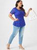 Plus Size Plunging Neck Lace See Thru T Shirt -  
