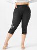 Legging Court Motif de Cœur à Ourlet en Dentelle de Grande Taille - Noir 1X