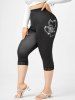 Legging Court Motif de Cœur à Ourlet en Dentelle de Grande Taille - Noir 1X
