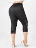 Legging Court Motif de Cœur à Ourlet en Dentelle de Grande Taille - Noir 1X