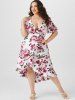 Plus Size Floral Print Ruffle High Low Dress -  