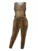 Plus Size Sleeveless Drawstring Leopard Print Jumpsuit -  