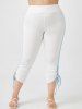 Legging Corsaire Courbe Contrasté Plissé à Côté de Grande Taille - Blanc 1X