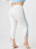 Legging Corsaire Courbe Contrasté Plissé à Côté de Grande Taille - Blanc 1X