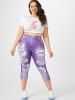 Plus Size 3D Jean Print High Waisted Cropped Jeggings -  