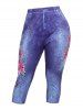 Plus Size & Curve 3D Jean Print Butterfly Heart Capri Jeggings -  